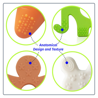 WANABUY - Silicone Pacifier teether Toys for Babies 0-6 and 6-12 Months – Package of 4 Baby teethers - Pain Relief – Infants and Toddlers. Safer Than Plastic - Soft and Flexible - Easier to Clean