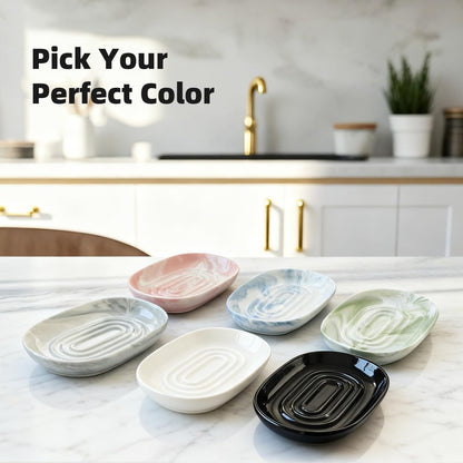 Aenfaiy Ceramic Soap Dish for Bath Sink- Modern White Bar Soap Holder for Shower - Easy to Clean Multi-Purpose Oval Soap Dishes for Soap Bar, Sponges, Jewelry, Small Items | Fits Bathroom & Kitchen