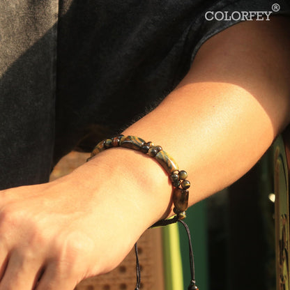 COLORFEY Tiger Eye Stone Bracelet for Men Authentic Mens Beads Bracelets Unique Tiger Eye Crystal Bracelet for Men, Unltimate Protection Mens Stone Bracelet Healing Power Energy Gifts for Father Son