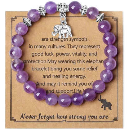MAIBAOTA Amethyst Bracelet for Women, Purple Bracelet, Amethyst Crystal Stone Beaded Bracelets, Elephant Round Gemstones Stretch Bracelet, Crystal Jewelry Gifts for Women Mom