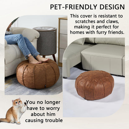 Louis Donné Unstuffed Pouf Ottoman Handmade Moroccan Storage Footstool Seat Round Home Decoration Pouf Cover Multi Functional Bean Bag Floor Chair for Living Room, Office, Bedroom, Balcony Decor