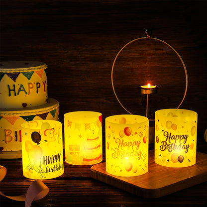Happy Birthday Table Centerpiece Decorations, 8 Sets Birthday Centerpieces Lantern Boxes & LED Tea Lights, Flameless Votive Candle Holders for Birthday Party, Candle Shade Cover Sleeve for Home Office