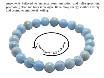Amazing Gemstone Crystal Bracelet for Women Men's Gifts - Protection Healing Crystal Bracelet - 8mm Gemstone Beaded Stretchable Bracelet Pulseras Para Hombres Mujer Stocking Stuffers Mothers Day Gift (Angelite)