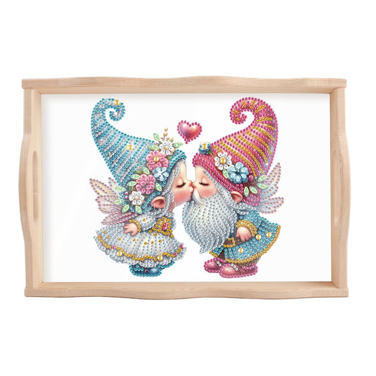 DIY Diamond Art Tray with Handle Diamond Art Painting Plate Creative Design Handmade Wooden Tray Mosaic Making Kits by Number Kits Diamond Art for Coffee Living Room Home Organizer (Nice Kiss)