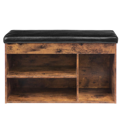 HOOBRO Shoe Storage Bench with Cushion, 32.3'' Entryway Bench with Lift Top Hidden Storage and Adjustable Shelves, Wooden Shoe Rack Bench for Entryway Bedroom, Rustic Brown and Black BF40HX01