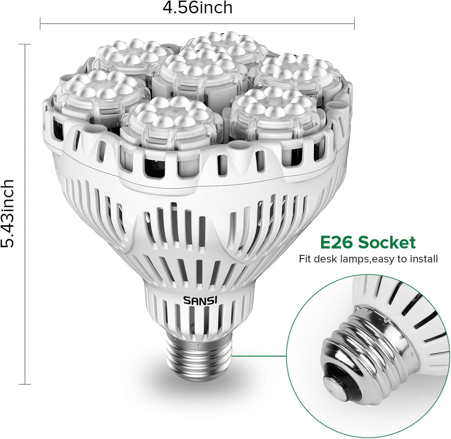SANSI Dimmable Grow Light Bulb Full Spectrum, High PPFD 40W (600 Watt Equiv) with Remote, Auto On Off Timing 4 8 12 Hrs, Energy Saving Plant Light Bulb with E26 Base for Indoor Plants