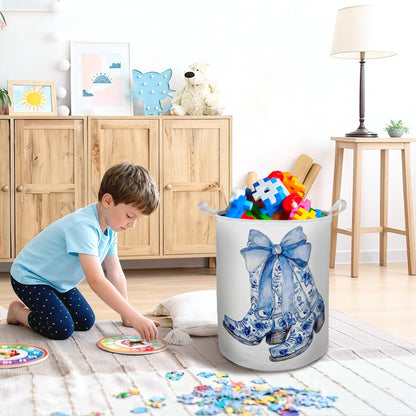 TAZSWDMM Chinoiserie Bow Western Cowgirl Boots Laundry Basket Hamper, Blue and White Cowgirl Foldable Clothes Toys Books Storage Box Bins Baskets Organizer for Girls Room Bathroom Home