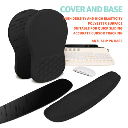KUOSGM 2-in-1 Ergonomic Set, Wave Rise Keyboard Wrist Rest and Massage Bulge Slope Mouse Pad Wrist Support, Cushion Memory Foam Integrated to Relieve Wrist Pain, Black