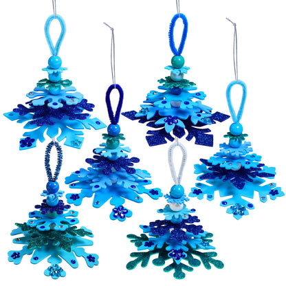 Winlyn 24 Sets Christmas Craft Kits Winter Crafts DIY 3D Snowflake Tree Ornaments Decorations Art Sets Foam Snowflake Christmas Arts and Crafts for Kids Holiday Classroom Art Activities Party Favors
