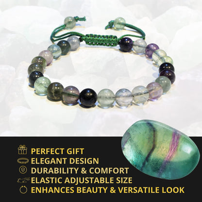 ANAYA AGATE Healing Crystal Bracelet – Chic Gemstone Bracelet for Men and Women – 8mm Round Bead Bracelets for Spiritual Healing, Protection, Positive Energy - Multi Fluorite