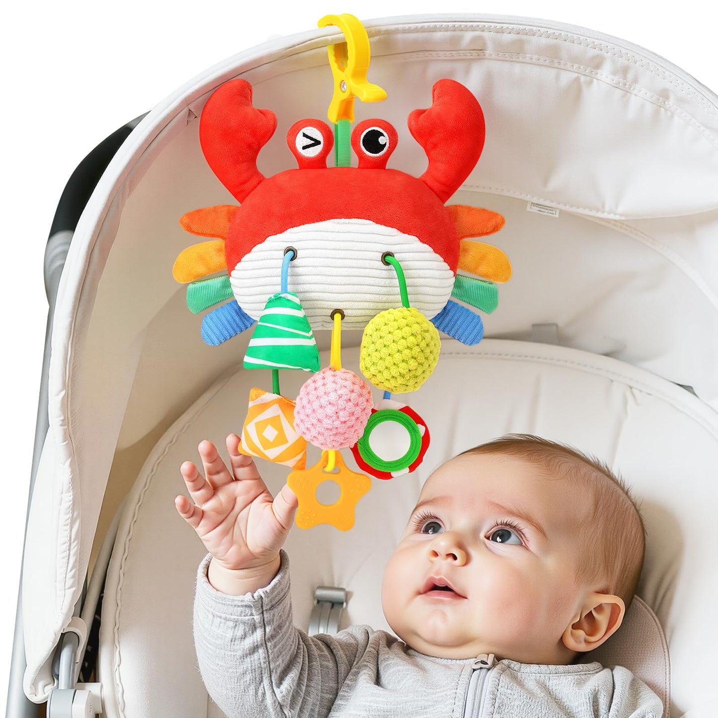 MPQMPQ Car Seat Toys for Babies 0-6 Months, Baby Hanging Toys for Car Seat, Stroller, Crib, Gym with Pulling Cords, Rattle, Mirror, Stroller Toys for Baby Infant Newborn Toddler Boy Girl Easter Gifts