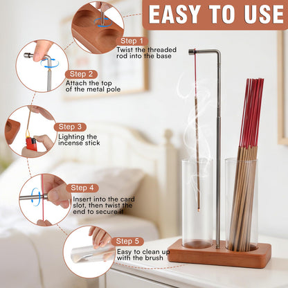 2 in 1 Incense Holder Modern Design– Adjustable Height (8.7"-13.4") with Secure Connection and, Vertical Incense Burner for Sticks & Cones, Glass Ash Catcher for Yoga Meditation Home Office Decor