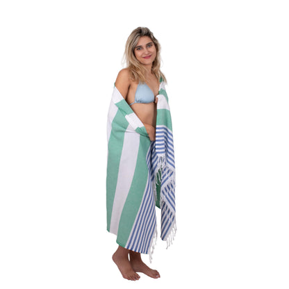 100% Cotton Turkish Beach Towels Great for Beach, Bathroom Towels Adult Travel Essentials Cruise Accessories Vacation Yoga Mat Soft Feel High Absorbent Sand Free Quick Dry (Marine Blue)