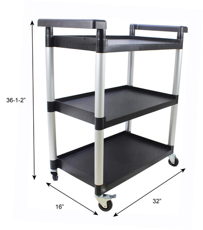 MaxWorks 80774 3-Shelf Utility Plastic Cart with Wheels-225 Lbs Maximum Capacity , Black