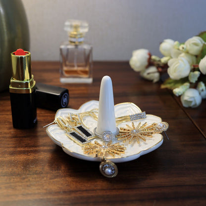 RUIMIC Ceramic White Mandala Jewelry Holder Decorative Ring Holder/Trinket Tray Engagement Wedding Birthday Gifts for Women Her