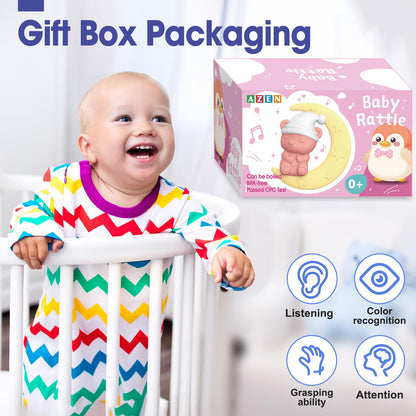 AZEN 16 Pack Baby Rattles Teething Toys 3-6 Months, Baby Toys 0-6 Months, Newborn Infant Toys 6-12 Months, Essentials Must Haves Wrist Socks Toddler Stocking Stuffers Christmas Gifts (Pink)
