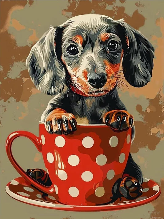 UPABLUNSO Diamond Art Kits for Adults, Vintage Cup Dachshund Diamond Art, Rhinestone Embroidery to Exercise Patience for Room Decor Home Decor Bathroom Decor, Unique Gifts 12x16inch