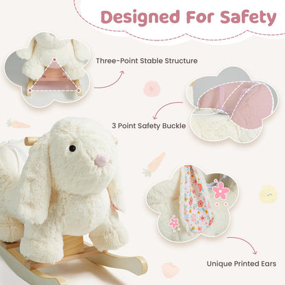 labebe Baby Rocking Horse, Plush Rabbit Animal Rocker, Wooden Rocking Horse with Seat Belt, Kid Ride On Toy for 12M+ Baby Girls, Nursery Birthday