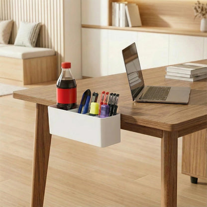 LIPCHEEGO Desk Side Storage, Side Desk Organizer, No Drill Hanging Desk Organizer with 4 Large Pockets, Table Hanging Storage for Office & Home, Fits Flat Table Edge 1.26" (White)