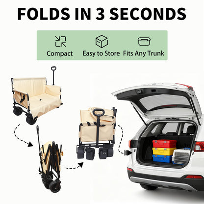 Collapsible Folding Wagon, Foldable Beach Wagon Cart with 300L Storage Collapsible 330LBS Folding Cart Adjustable Handle, Outdoor Utility Wagon for Groceries, Camping, Sports, Shopping