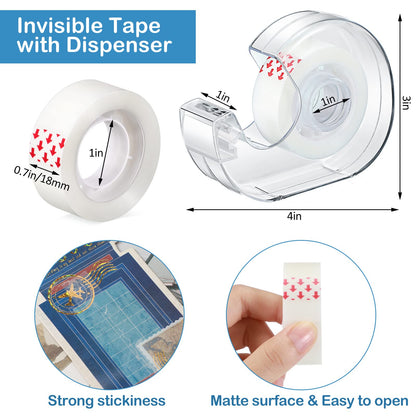 Yahenda 32 Pcs Invisible Tapes Dispensers with 32 Writable Matte Clear Tape Refills, 0.7 x 985 Inches, Refillable Desk Tape Dispenser Bulk for DIY Project, Home, Office, School & College Supplies
