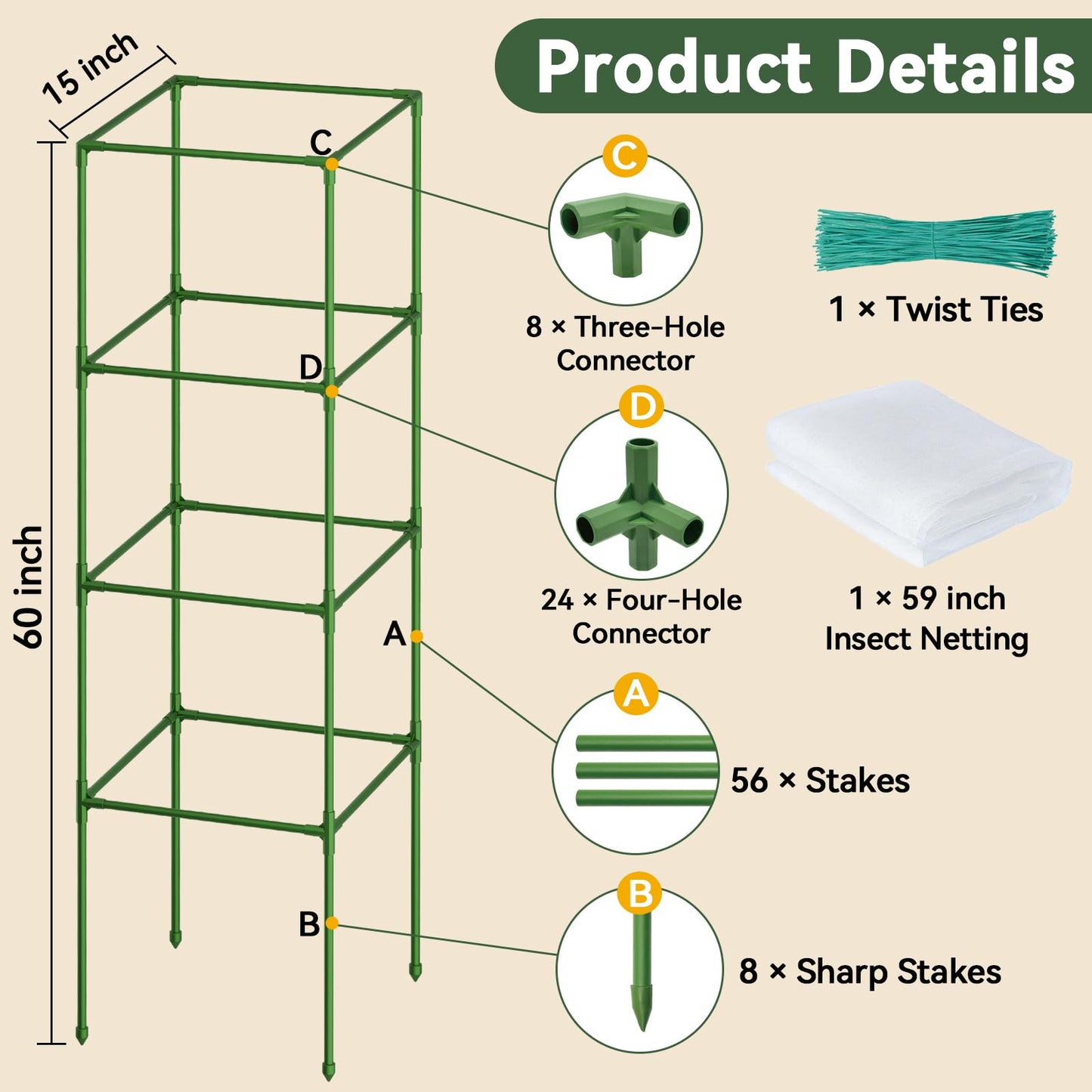 Halatool 2 Pack 60in Square Tomato Cages for Garden, Heavy Duty Adjustable Metal Tomato Trellis for Climbing Plants – Green Plant Support Stakes for Vegetables Flowers Fruits & Raised Bed Outdoor