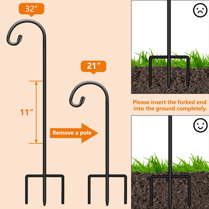 Gtongoko 8 Pack Shepherds Hooks for Outdoor 32 Inch Garden Hooks for Hanging Plants, Lanterns, Bird Feeders, Solar Lights, Mason Jars, Weddings Decor, Adjustable, Matte Black