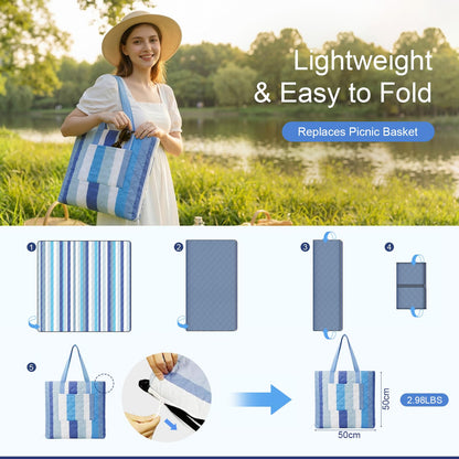 JACTUM 2 in 1 Tote Picnic Blanket Waterproof Outdoor Camping Mat,Large Capacity Beach Blanket 80''x80'' 7 Layers Easy to Foldable and Carry.