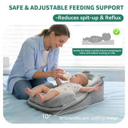XFaa Rootling Baby Feeding Pillow, Anti Overflow Feeding Pillow for Reducing Spit-Up, Safety Nursing Pillow, Baby Lounger Reflux Wedge Breastfeeding, Removable top and Bottom