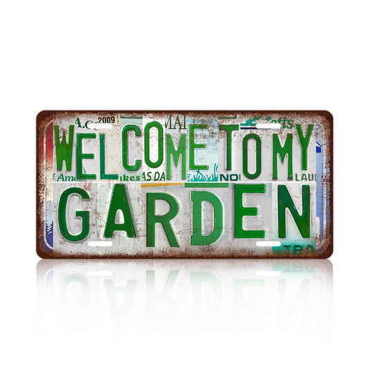 TREEPERI Vintage Welcome To My Garden License plate Wall Decor Metal Sign Tin Signs