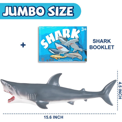 6 Pack Large Size Shark Toys(15-16 Inch) with Educational Booklet, Soft Plastic Figurines, Party Decoration, Under The Sea Creature Toy, Ocean Animal Figure for Kid Boy Girl Toddler, Cake Toppers
