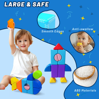 Pairez Toys Magnetic Building Blocks for Toddlers 3+, Large Magnetic Stacking Blocks in 8 Shapes, Montessori Building Toy, Colorful Magnet Toys for Kids Ages 3-5 (22PCS)