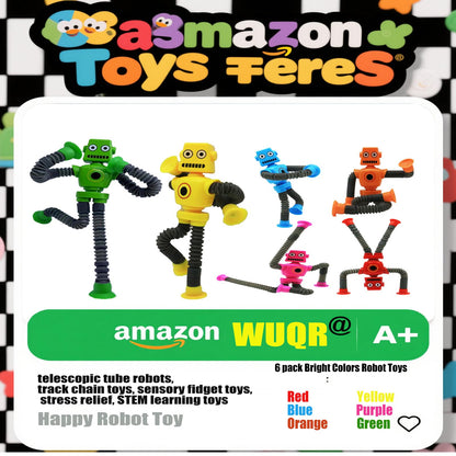 WUQR 12PCS Robot Suction Cup Toys Pop Tubes，Stress Relief Fun Robot-Shaped Suction Cup Toys for Ages 3+，Autism Sensory Products,Sensory for Kids with Autism，Christmas Easter