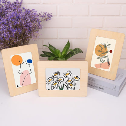 kukmakri 30 PCS Unfinished Wooden Picture Frames Set with 4.72 x 6.81 inch Photos, Wooden Frames for Crafts, Standing Postcard & Photos Picture Frame Set –Suitable for Crafts DIY, Souvenir Decoration