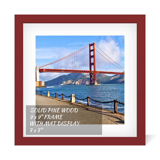 9x9 inch Wood Picture Frame for Wall Hanging or Tabletop Square Photo Frames with 1 Mats Display 7x7 inch for Baby Scan,Poster,Walls Decoration,Anniversary,Wedding,Christmas,Diamond Painting(Red)