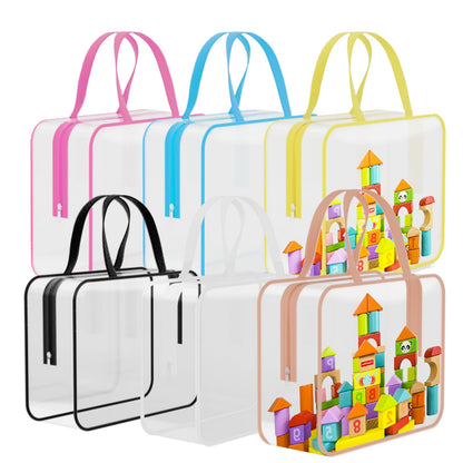 6 Packs Large Toy Storage Bags PVC Waterproof Organizers Toy Bags Reusable Clear PVC Board Game Storage with Zipper and Handle for Board Games, Building Blocks, Puzzles, Toys and Handmade Accessories