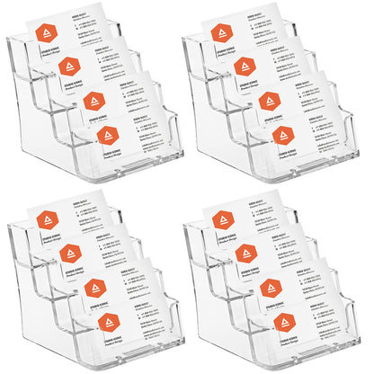 Hedume 4 Pack Acrylic Business Card Holder, 4-Pocket Clear Business Card Display, Plastic Business Card Stand for Desk or Counter, Home & Office