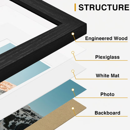 Vittanly 15 Pack Picture Frames Collage Wall Decor for Mounting or Tabletop Display, Gallery Frame Set for Family, Multi Sizes Including 3pcs 8x10, 6pcs 5x7, 6pcs 4x6, Black
