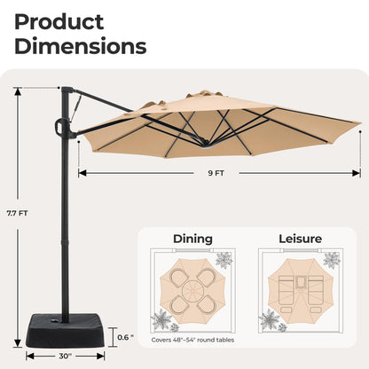 SUPERJARE 9ft Cantilever Umbrella with Base Included, Large Outdoor Umbrellas for Patio, Foot Pedal for 360° Rotation, Durable Metal Ribs, Offset Patio Umbrella, for Pool, Deck, Beige