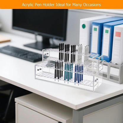 96-Slots Acrylic Pen Holder,2-Tier Pen Display Stand for Craft Shows,12mm Beadable Pens Stand Paint Brush Holder Pencil Organizer Makeup Brush Rack Art Brush Organizer for Office Desk School Supplies