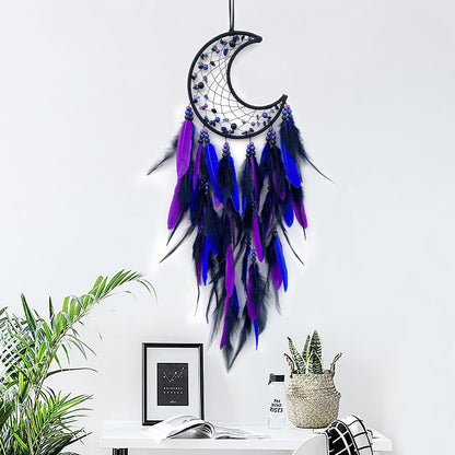 BELACASA Moon Dream Catcher Handmade for Bedroom Purple and Blue Feather Dream Catchers for Home Decoration Ornaments for Bedroom Wall Hanging (Purple Feather - 1pc)