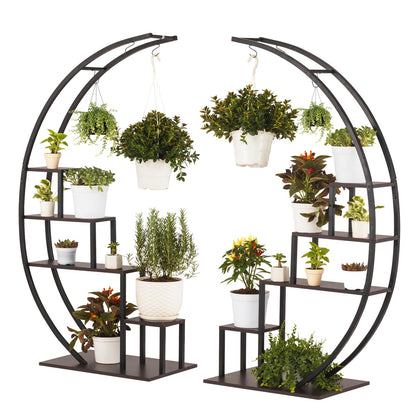IDZO Metal Half Moon Plant Stand, Indoor Multiple Shelf for Planters, Dark Brown, Ideal for Living Room, Balcony & Bedroom Decoration, Upgraded, 2pcs
