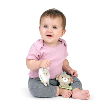 Ingenuity Soothing Essentials Wood Carrier Toy Bar, Montesorri-Inspired, 3 Removable Toys, for Ages 0-12 Months