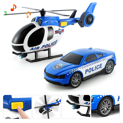 Dwi Dowellin Toddler Boy Toys for 3 4 5 6 Year Old, 25" Semi Truck Toy with Racing Car and Helicopter - Police Toys,Birthday Gifts for Kids Child 2 3 4 5 6 Years Old
