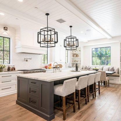 WJShome 4-Light Black and Gold Chandelier, Farmhouse Lantern Pendant Light, Industrial Ceiling Foyer Lighting Fixtures, Modern Chandeliers for Dining Room, for Kitchen Island Entryway Staircase