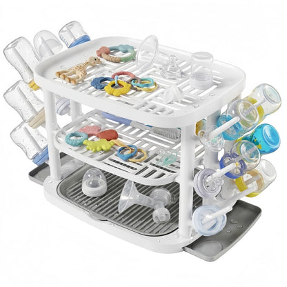 GREENDADI Baby Bottle Drying Rack,3-Tier Large Capacity Countertop Organizer with 360° Ventilation, Removable Drip Tray, Non-Slip Base – Easy to Clean Bottle Holder for Baby Accessories