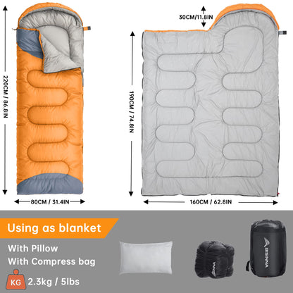 BISINNA 0 Degree Winter Sleeping Bags(480GSM) for Adults-Cold Weather Camping Sleeping Bag-Comfortable Warm Portable Sleeping Bags with Pillow Compression Sack for Backpacking Hiking Outdoor