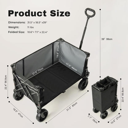 Overmont 3 in 1 Collapsible Wagon Cart - Ultra-Compact & Lightweight Foldable Wagon with All Terrain Wheels - 120L Folding Utility Wagon Portable for Grocery Camping Shopping Garden Sports