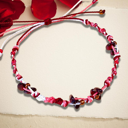PusSoul Handmade Small Garnet Crystal Bracelet (6.5-7.5'') - Hand Braided, Natural Crystal, Adjustable, Waterproof, Chakra Beaded - Valentine Gifts for Women, Girlfriend & Couples from