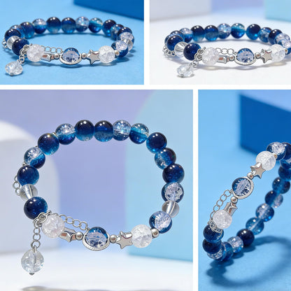 VIEKYBUTTY Blue Moon Starry Sky Beaded Bracelet - Silver Space Crystal Whimsical Gemstone Bracelet for Women